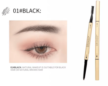 Small Gold Bars Double-end Ultra-fine Eyebrow Pencil Triangle Eyebrow Pen Refill Brow Brush Draw Stereoscopic Long-Lasting Brows (Color: #01 Blak)